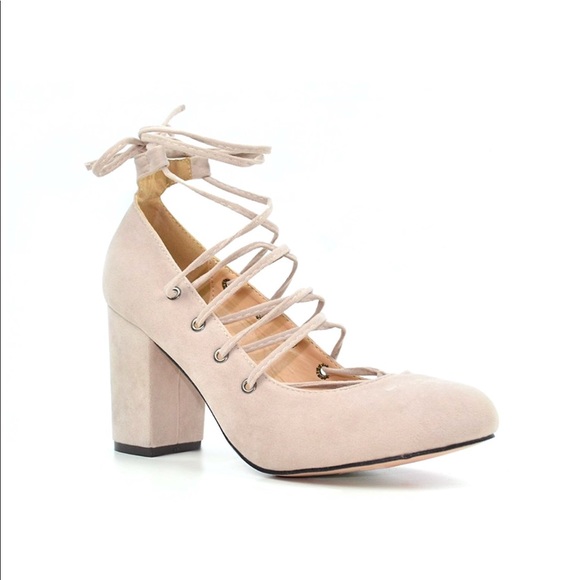 Cream Lace-up Chunky Heel Mary Jane Pump - Picture 3 of 4